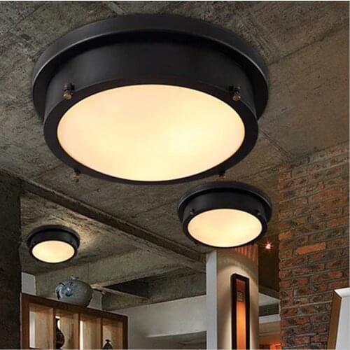 D25/35/45cm LOFT American country style iron ceiling lights vintage industrial LED balcony bar ceiling light acrylic shade
