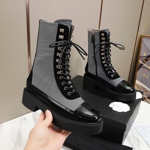 Mixed Color Thick Bottom Winter Martin Boots Luxury Brand Desigenr Women Boots Genuine Leather Short Boots Platform Lace Up Boot