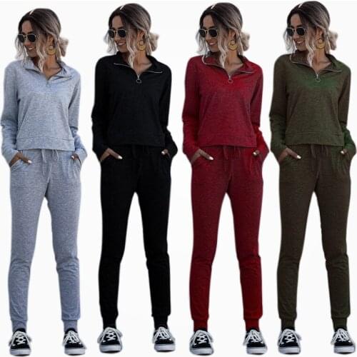 2020 Autumn Tracksuit Women Two Piece Set Casual Solid Zipper Tops And Pants Clothing Fitness Wear Fit For Woman Sports Suit XL