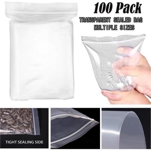 100PCS Resealable Plastic ZipLock Bag Clear Packaging Pouches Sealing Jewelry Food Storage Vacuum Fresh Organizer Storage Bag