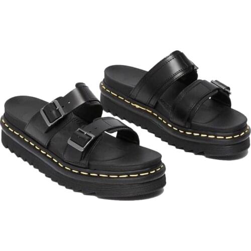 2021 Martens womens sandals Myles Genuine Leather Buckle Slide Sandals Platform slippers summer shoes for women fashion Casual
