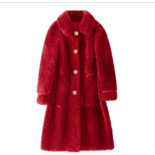 2021 Women Winter Real Lamb Fur Oversize Coat Lady Vintage Natural Granular Jacket Female Casual Warm Sheep Sheared Outwear B159