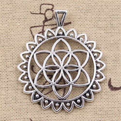 4pcs Charms Flower Of Life Yoga Datura Stramonium 48x41mm Antique Silver Color Pendants DIY Making Findings Tibetan Jewelry