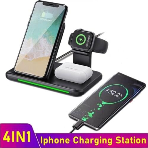 4 IN1 Wireless Charger Stand For Iphoe XS 12 11 Pro Max 8 15W Fast Charging Charger Station For Apple Watch Airpods Carregador