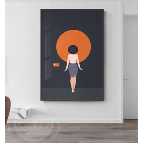 Abstract Creative Modern girl Canvas Painting posters n print Figure silhouette Art Wall Orange Pictures for Living Room Bedroom