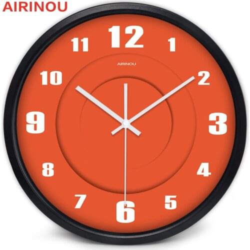 Airinou Creative Brief Orange Circle Plate Design Glass And Metal Wall Clock Hotel And Restaurant