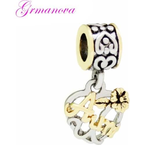 Aunt heart-shaped hollow pendant charm beads handmade DIY jewelry accessories amulet Fit Pandora Bracelet Necklace