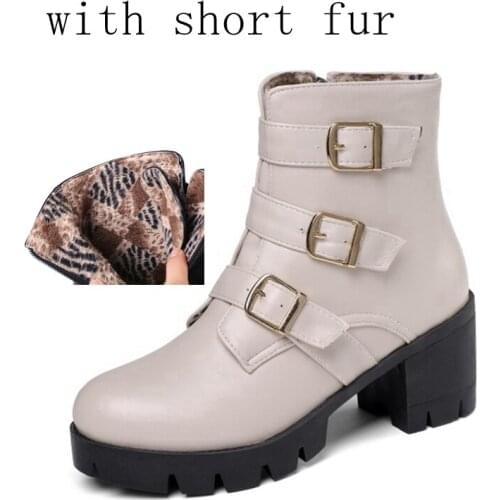 BLXQPYT New high heels belt buckle womens short boots in autumn and winter warm 2019 Martin boots single boot size 35-46 C19-15