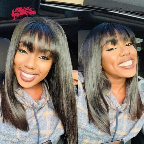 Brazilian Straight Full Machine Wigs With Bangs 8-16 Inches ALi Queen Hair Products Remy Human Hair Wigs For Women