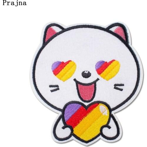 Prajna Colorful Likee Cat Patch Embroidered Patches For Clothing Stickers Cute Rainbow Applique Iron On Patches On Clothes Decor