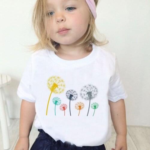 Children Clothes Summer Girls T Shirts Wildflower Bouquet Dandelion Retro Girl T Shirt Casual 24M-9T Short Sleeve Boys Tshirts
