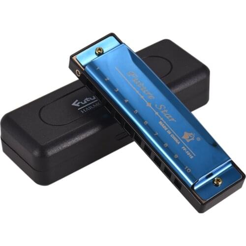 Key of C Diatonic Harmonica Mouthorgan with ABS Reeds Mirror Surface Design 10 Holes Blues Harmonica for Beginners 4 Colors