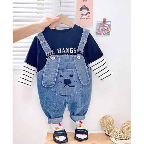 Autumn Children Overalls Boys Sets 12Months-4Years Kids Denim overalls Suits 2PCS Toddler Boy Casual Puppy Clothing 2021 Outfits