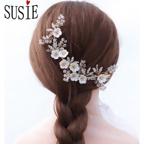 LOVE SUSIE Elegant Hair Accessories Alloy Flower Crystal Hair Comb Rhinestone Wedding Bride Flash Headbrand Pearl Headdress