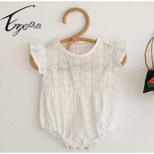 Engepapa Newborn Baby Girls Cotton Flying Sleeve Jumpsuit Summer Infant Baby Girls Bodysuits Toddler Baby Girls Clothes