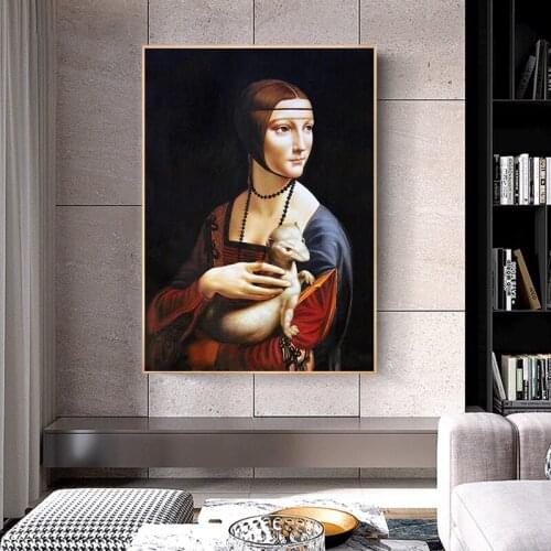 Canvas Picture The Lady With An Ermine Canvas Art Paintings Reproductions On The Wall Da Vinci Famous Canvas Wall Art Home Decor