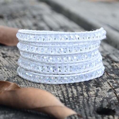 Classic 5X Wrap Bracelet 2018 Winter Outfit Crystal Wrap Bracelet White Leather Bracelet Dropship