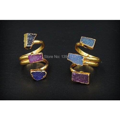 Mixed Colors 3 Onyx Cluster Combination Ring Of 24K Gold Cladding Adjustable Approx 10 mm