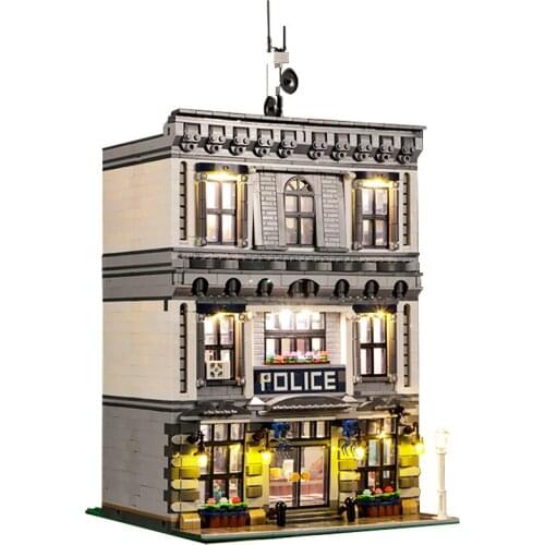DIY LED City Police Station Model MOC Building Blocks Bricks Kits Compatible With City 60047 Adults Toys For Children Funny Gift