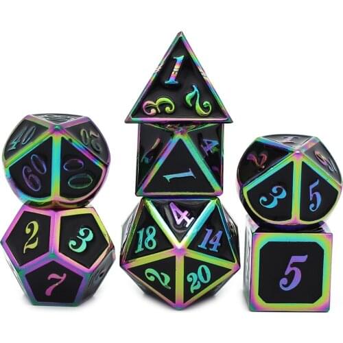 Metal Dice D4 D6 D8 D10 D% D12 D20 With Black Soft Pouch for DnD RPG Board Games Colorful Black 7 Pcs Dice Set Box Fast Shipping
