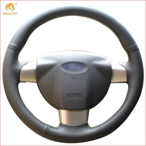MEWANT Black Genuine Leather Car Steering Wheel Cover for Ford Focus 2 2005-2011 (3-Spoke) Interior Accessories Parts