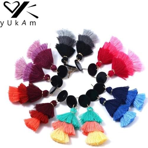 YUKAM Bohemia Multilayer Long Cotton Tassel Earrings Dangle Ethnic Drop Earring Fringe Tassle Earrings for Women Brincos Jewelry