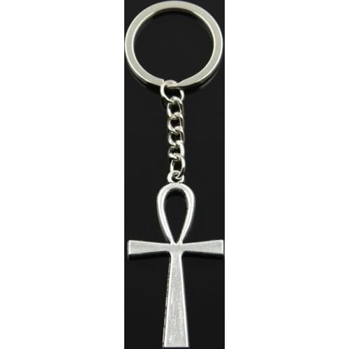 Fashion 30mm Key Ring Metal Key Chain Keychain Jewelry Antique Bronze Silver Color Cross Egyptian Ankh Life 52x28mm Pendant