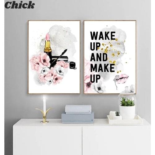 Lipstick Perfume High Heels Fashion Poster Makeup Floral Print Canvas Art Painting Wall Picture Modern Girl Room Home Decoration