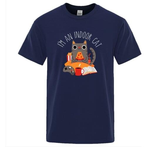 Cat Sitting And Eating Pizza Prints Mens Tees Shirts Short Sleeve Clothes Fashion Vintage T-shirt Mens Casual Summer Tee Shirt