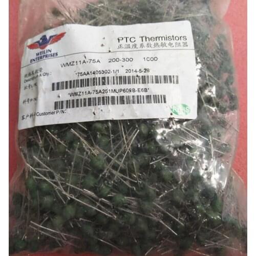 100% New and original 100PCS PTC WMZ11A 75A Thermistor 200R-300R diameter 6mm foot base 5mm Earth yellow 5MM in diameter