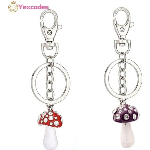 2020 New Hot Sale Crystal Long Mushroom Key Chains Holder For Car Women Keychains Keyrings Purse Bag Pendant Gift