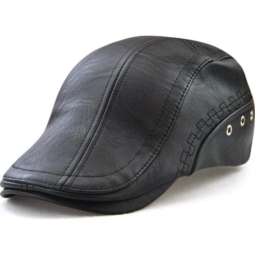 New Autumn Winter Beret Caps Unisex Mens Hats PU Leather Solid Beret Hat British Retro Men Women Woolen Flat Cap Boina Hat
