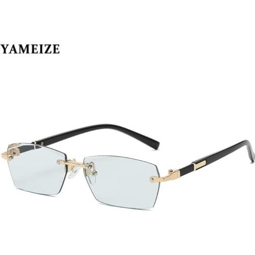 Vintage Rimless Rectangle Sunglasses Women Candy Colors Clear Lens Ladies Glasses Female Eyewear Brand Design Sun Glasses Oculos