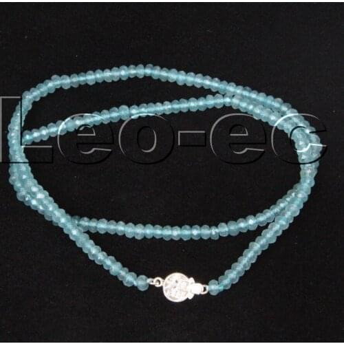 18" 2X4mm Faceted Rondelle Blue Aquamarine Gems Beads necklace 925s clasp v1735