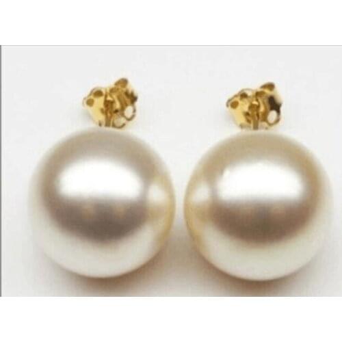 Pair of huge 12-13mm natural south sea genuine white pearl earring 998