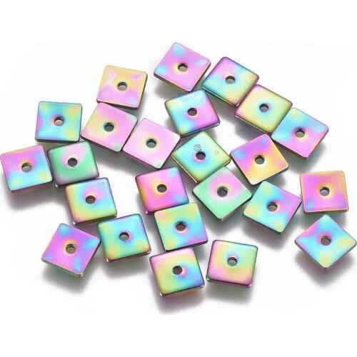 20Pcs 304 Stainless Steel Spacer Beads Flat Round/Square Shape Loose Beads for DIY Bracelets Necklace Jewelry Making Accessories