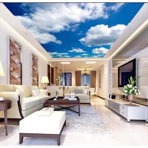 Ceiling Murals Wall Art Painting Living Room Bedroom Ceiling Backdrop Wallpaper 3D White clouds blue sky mural ceiling