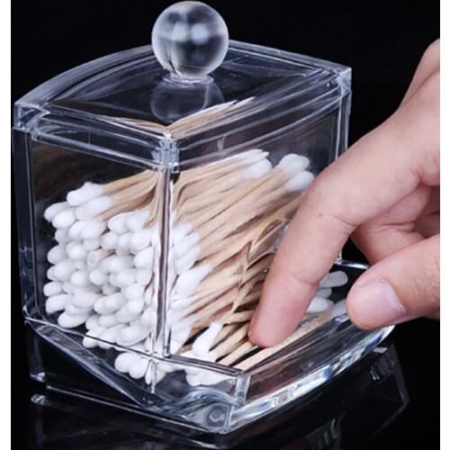 HOOMIN Crystal Acrylic Cotton Swabs Storage Box For Cosmetics Sample Lipstick Cotton Pads Transparent Desktop Storage Boxes