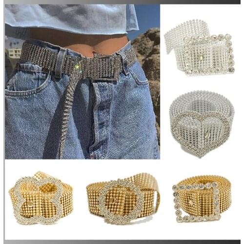 Luxury Womens Rhinestone Belt Female Bright Wide Bling Crystal Diamond Waist Long Chain Belt Rhinestones Belts