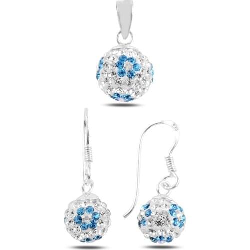 Silver 925 Sterling Ball Crystal Cubic Zirconia Set
