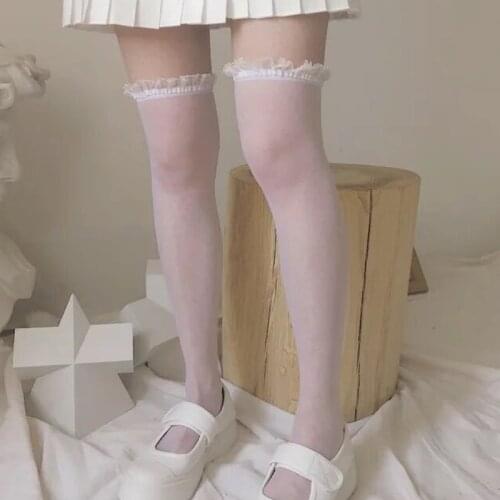 Shengrenmei Sexy Underwear White Transparent Stockings Girls Cute Lace Top Womens Hosiery Summer Thin Tight High Stocking