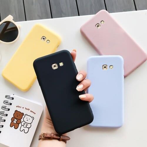 For Samsung Galaxy A7(2017) Case Silicone Macaron Colors Candy Soft TPU Simple Black Casing Phone Back Cover