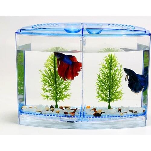 Blue Acrylic Aquarium Betta Tank Mini Incubator Fishbowl For Fry Isolation Hatchery Guppy Fish Reptile Cage Turtle House