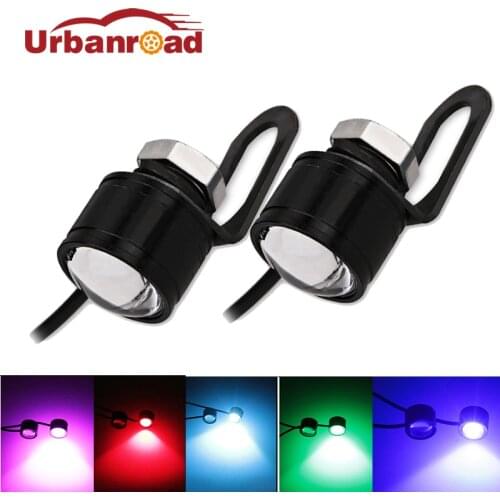 Urbanroad 2Pcs Motorcycle Brake Strobe Warning Decorative Lights Mirror Rear View Warning Flasher Strobe Brake Spotlights Blue
