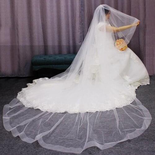 Long Horsehair Edge 2 T Bridal Veil 3 Meters Cathedral White Ivory Wedding Veil with Comb Bride Accessories