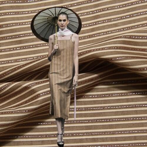 Gold stripe silk crepe DE chine cotton and linen fabrics print fabric for skirt dress 50*110cm