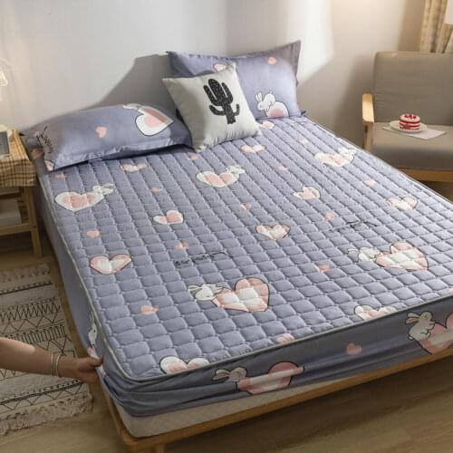 Thicken Cartoon Print Mattress Cover King Queen Bed Fitted Sheet Brushed Quilted Bedspread Elastic Band Air-Permeable Bed Pad
