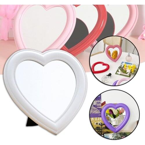 Heart Shape Makeup Mirror Desktop Vanity Mirror with Stand Cute Cosmetic Mirror for Women Girls Decorative Mirrors Home Decor