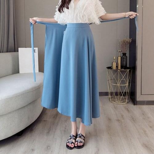 2021 Spring Summer Korean Version of One-piece Long Skirt with High Waist Mid-length A-line Half-length Female Wrap Skirt
