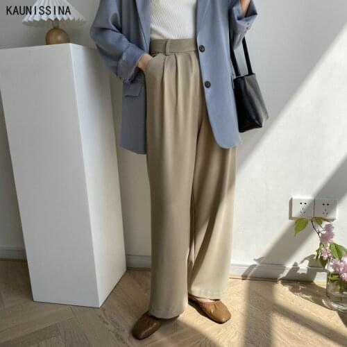 Women Wide Leg Pants New Drape Loose Straight High Waist Pants Female Blazer Suit Trousers Full Length Zipper Fly Chic Pants